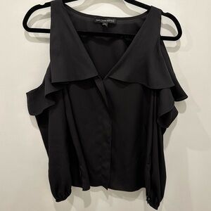 Saks Fifth Avenue Cold Shoulder Black Ruffle Blouse